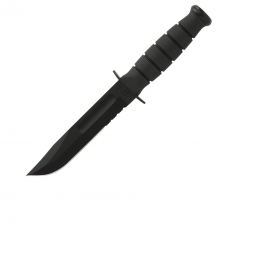 Ka-Bar Short Serrated Edge Knife - Black Leather - Fixed Blade - Kabar Knives
